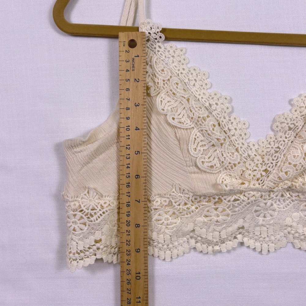 Boho Lace Bralette XL Fairycore Festival Tassel Tie Crop Top Cream Western - Picture 13 of 17